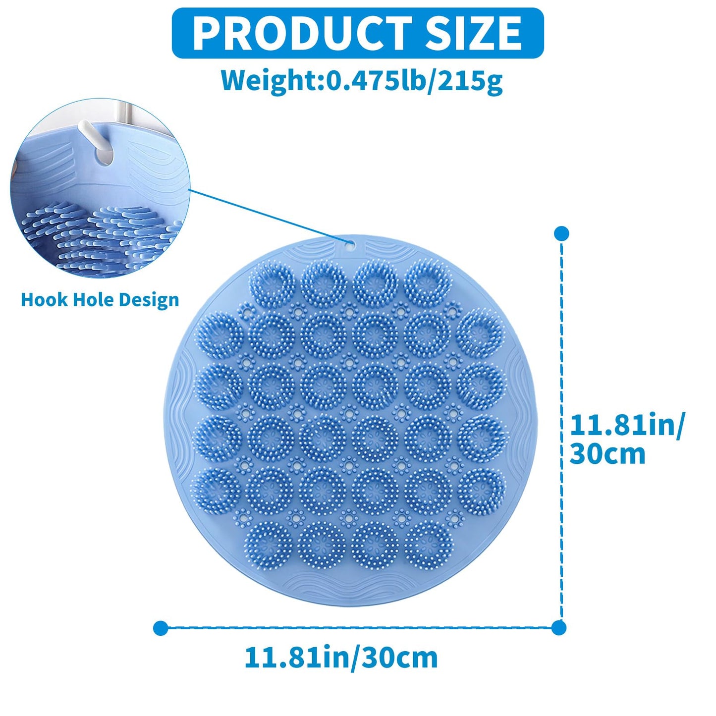 Merleu Shower Foot Scrubber Mat & Silicone Back Scrubber with Soft Silicone Bristles,Quick Drying Foot Scrubber in Shower,Deep-Cleaning Wall Mounted Back Scrubber Bath (Blue)
