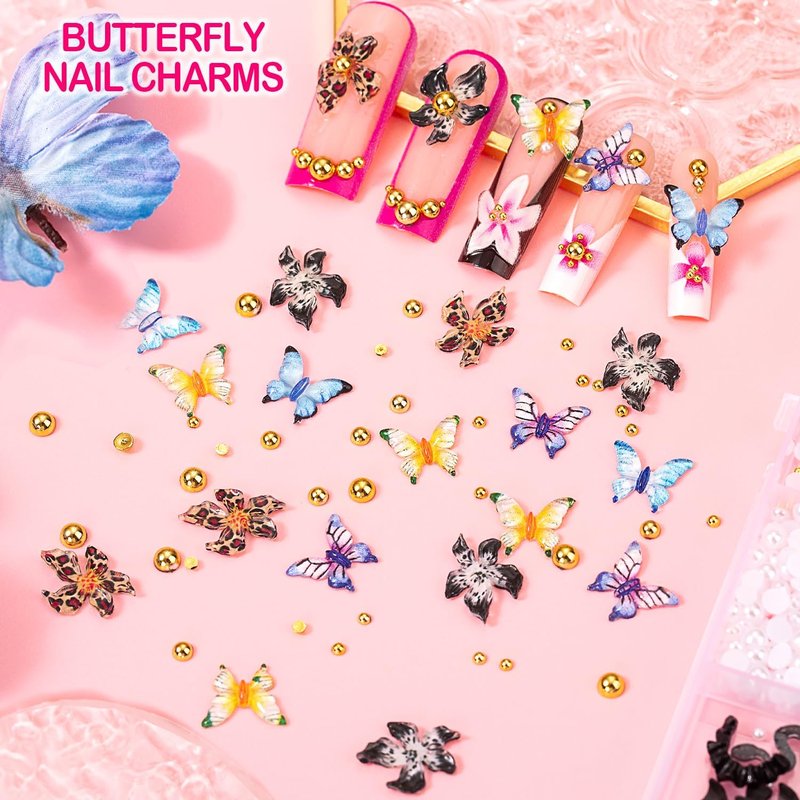 3D Nail Charms & Gems - 8000pcs Cute Rhinestones for Nail Art | Butterfly, Bow, Moon, Star, Flower Designs