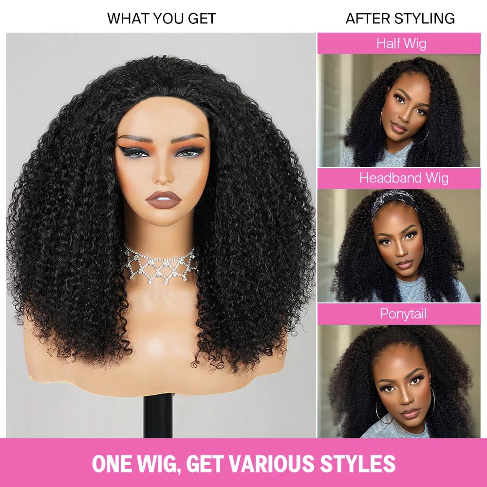 Virginess Kinky Curly Half Wig - 12 Inch Human Hair, Glueless & Beginner Friendly | Seamless Drawstring Design for Black Women
