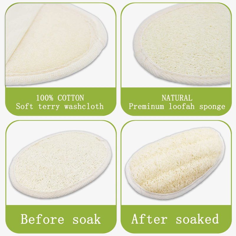 2 Pack Exfoliating Shower Loofah Sponge Pads, Body Scrubber for Men Women Removing Dead Skin, Made with Natural Luffa and Terry Cloth, 5.9x3.7IN Loofahs Mesh Pouf Body Glove for Bath Spa