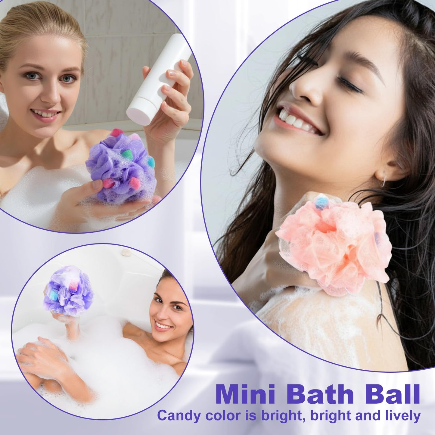 CHENGU 50 Pack Loofah Sponge Bath Sponge Shower Loofah Mesh Shower Ball Bath Pouf Wash Body Puff for Women Men, 30 g (Multicolor,Stylish)