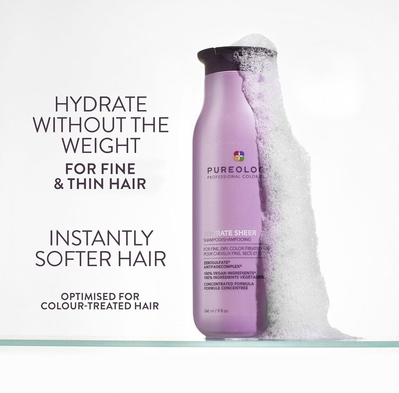 Pureology Hydrate Sheer Shampoo - Lightweight Hydrating Shampoo for Fine, Color-Treated Hair | Silicone-Free & Vegan