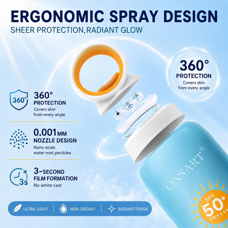 Reef Safe Mineral Sunscreen Spray SPF 50+ with Zinc Oxide, Broad Spectrum UVA/UVB Protection, Lightweight Non-Greasy, Travel Size Sunscreen for Face & Body, Water & Sweat Resistant, 6.76 oz(2 Pack)
