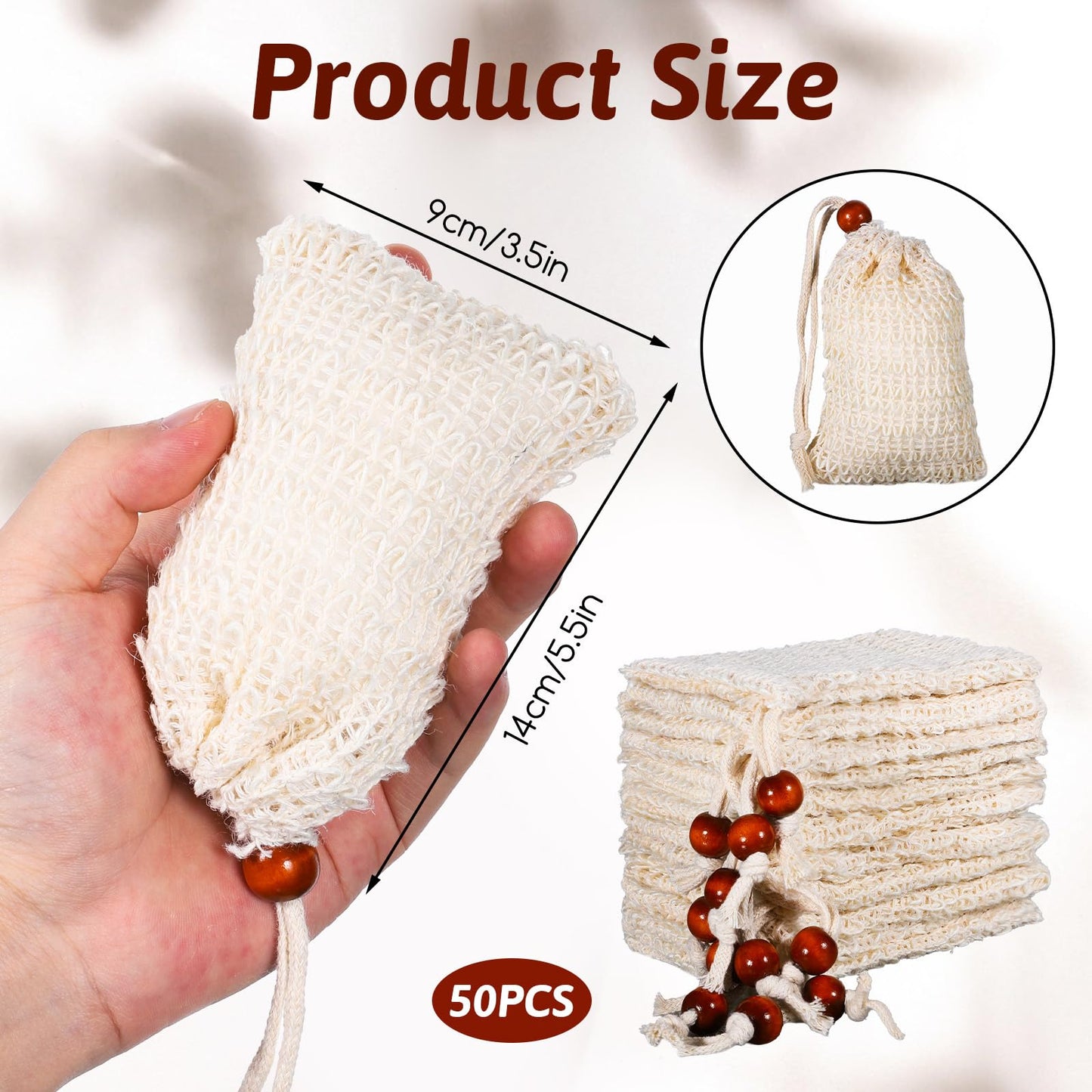 Oqqlin 50 Pcs Soap Saver Bag, 5.5 × 3.5 Inch Natural Cotton Linen Soap Pouch Mesh Exfoliating Hand Made Soaps Savers with Drawstring for Bath, Shower, Massaging
