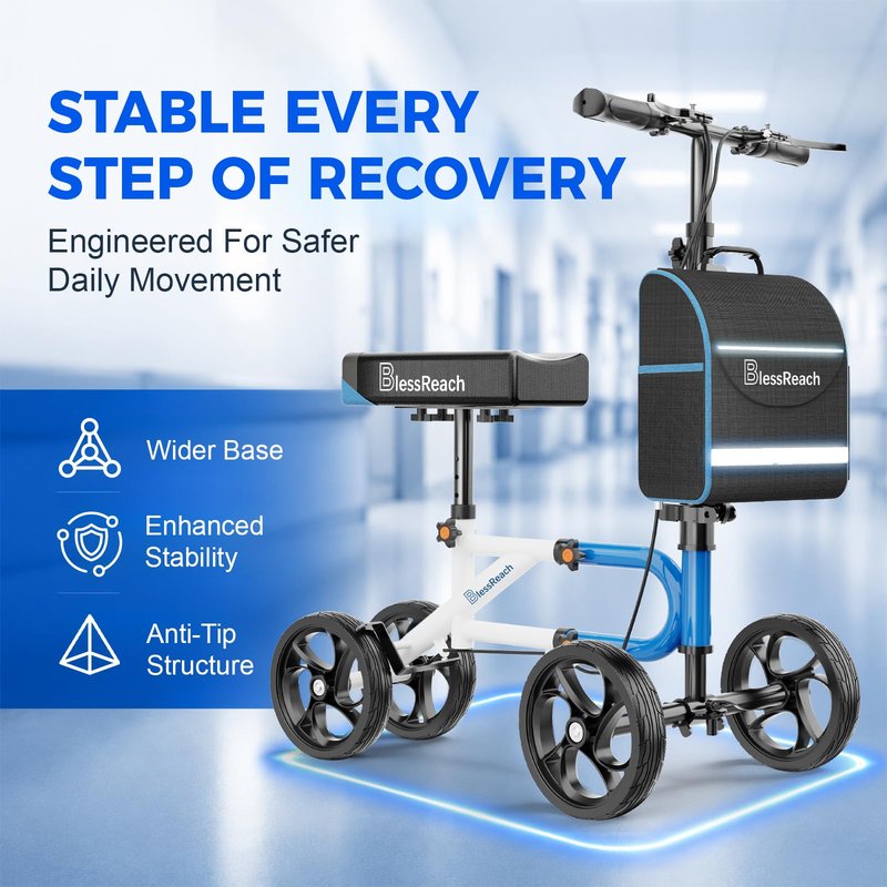 Knee Scooter，Knee Scooter for Adults for Foot Surgery，Knee Walker for Foot Injuries Compact Crutch Alternative with Dual Braking System (Blue)