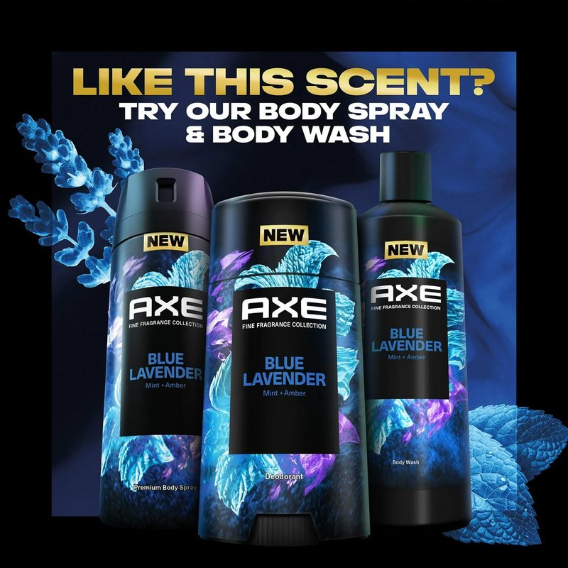 AXE Aluminium-Free Deodorant Body Spray, Travel Size, Blue Lavender 6 Pack, 72 Hour Odor Protection, Mint + Amber, 1 Oz Each