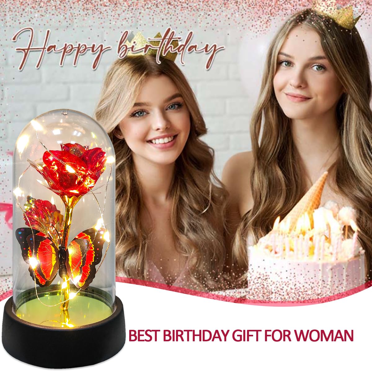 Glass Rose in Glass Dome, Light Up Flower, Eternal Roses - Valentines Day Gifts for Her, Mothers Day Roses Gift for Mom, Womens Gifts for Christmas - Galaxy Rose, Birthday Gift