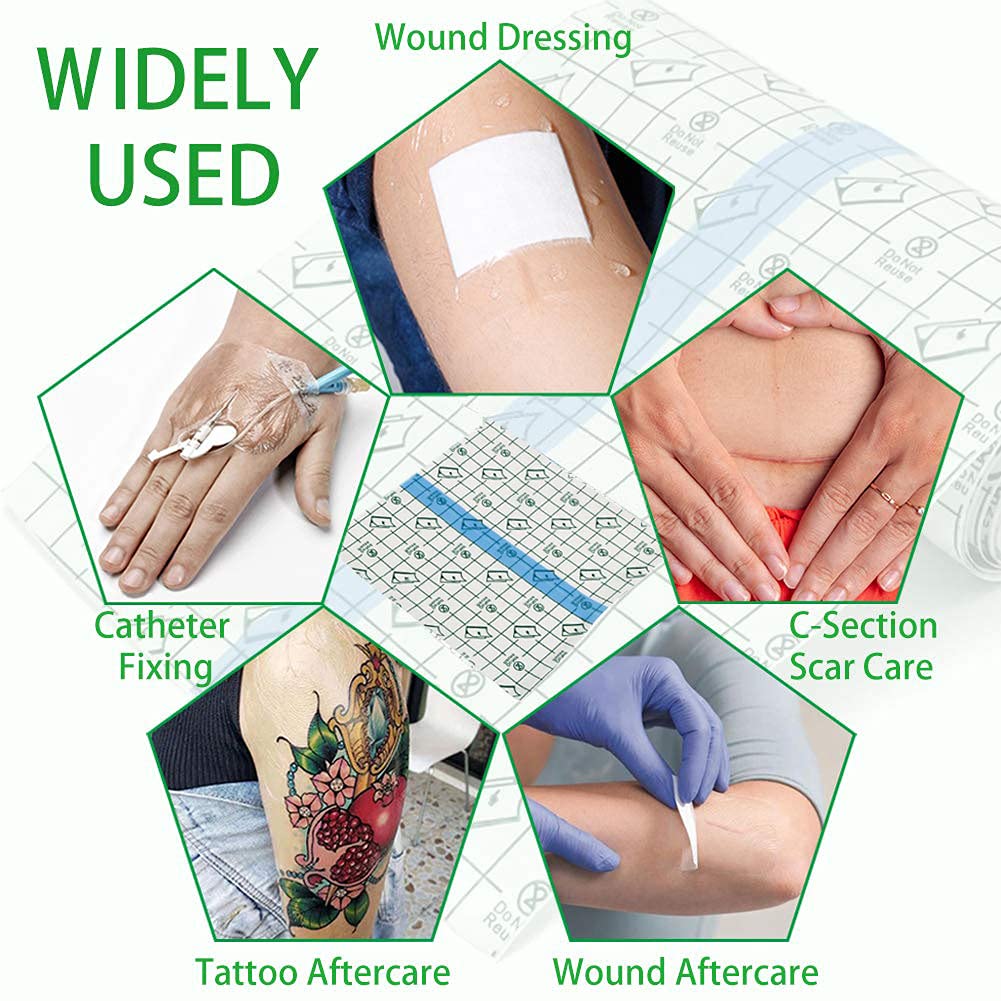50 Pieces 4 x 6 in Stretch Waterproof Adhesive Bandages Transparent Film for Tattoo Aftercare and Skin Repair Adhesive Tattoo Supply Wrap