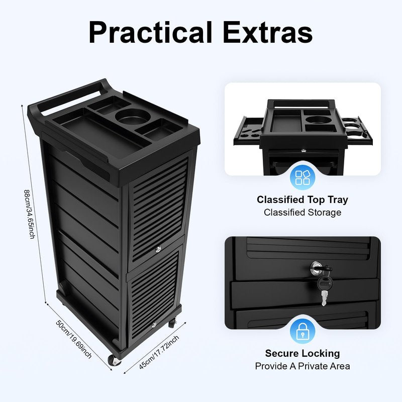 REHOUPTU 7-Layer Black Salon Trolley Cart, Multi-Function Rolling Salon Spa Service Cart, Rolling Hair Cart Organizer with Secure Lock, Mobile Stylist Storage Station for Beauty Hairdressing Shops