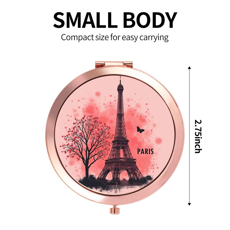 Dynippy Compact Mirror Rose Gold Makeup Mirror Folding Mini Pocket Mirror Portable Hand Mirror Double-Sided 2 x 1x Magnification for Woman Girls - Paris Eiffel Tower