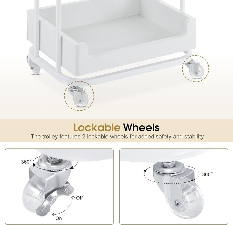 Salon Trolley Cart with Lockable Wheels - Engineered Wood Storage for Barber Shop & Spa | White