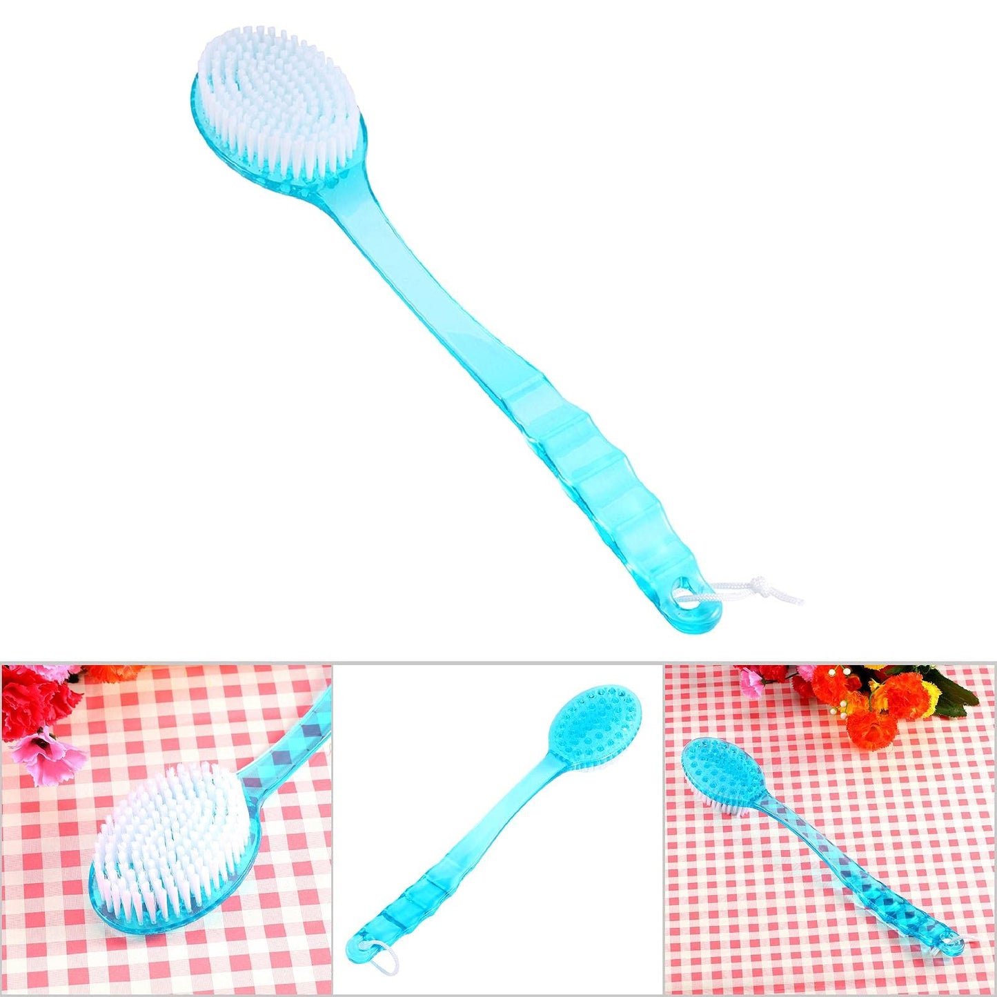 Ergonomics Long Handle Shower Brush, Exfoliating Back Scrubber with Stiff and Soft for Wet or Dry Brushing, Body Brush for Deep Cleansing and Massage -
