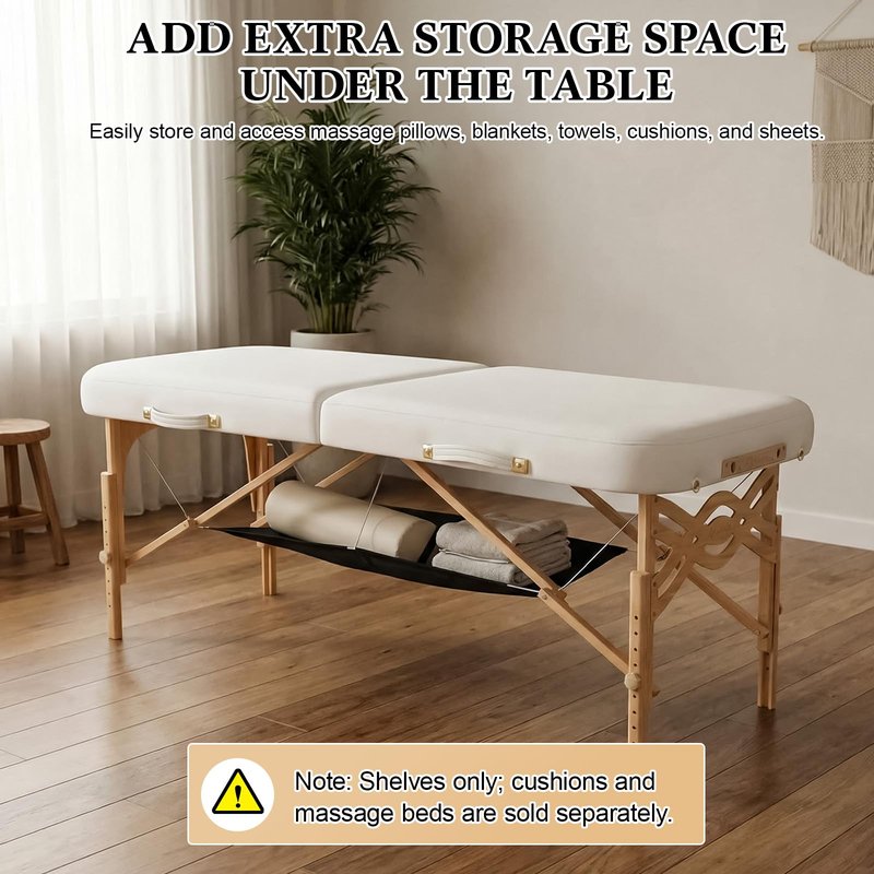 AceOrbit 2 Pcs Massage Table Hammock Accessories Organizer Under Massage Table Desk Storage Shelf for Pillow Sheet Bolster and Accessories, Creates More Space(38.8 x 20.3 Inch,Hook & Loop Fastener)