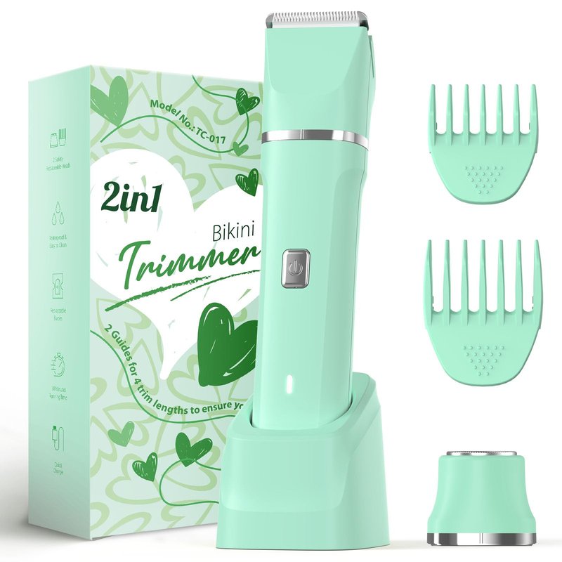 Risina Bikini Trimmer for Women - Pubic Hair Trimmer for Women, Gentle Dual Head Electric Shaver for Private Area and Bikini Line, IPX7 Waterproof, Cordless Rechargeable, Self-Care Gifts for Women
