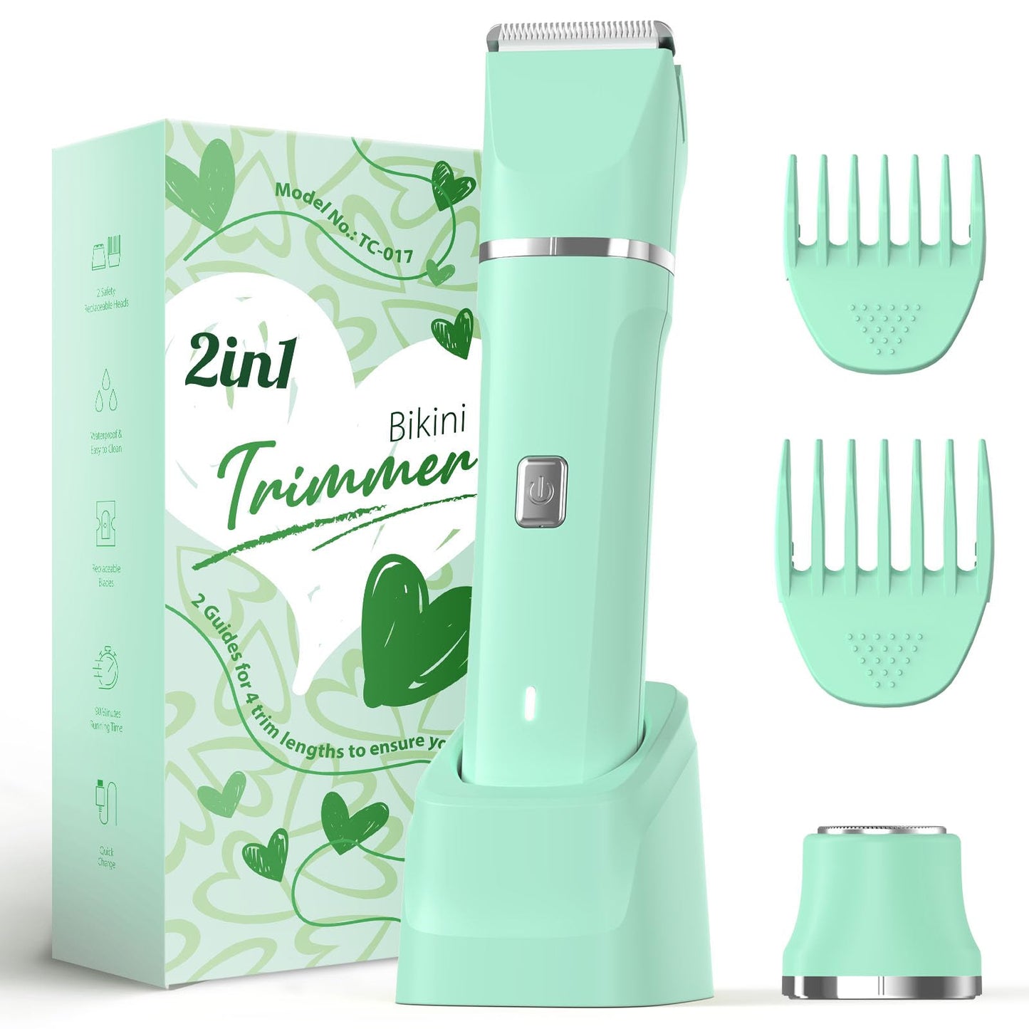 Risina Bikini Trimmer for Women - Pubic Hair Trimmer for Women, Gentle Dual Head Electric Shaver for Private Area and Bikini Line, IPX7 Waterproof, Cordless Rechargeable, Self-Care Gifts for Women