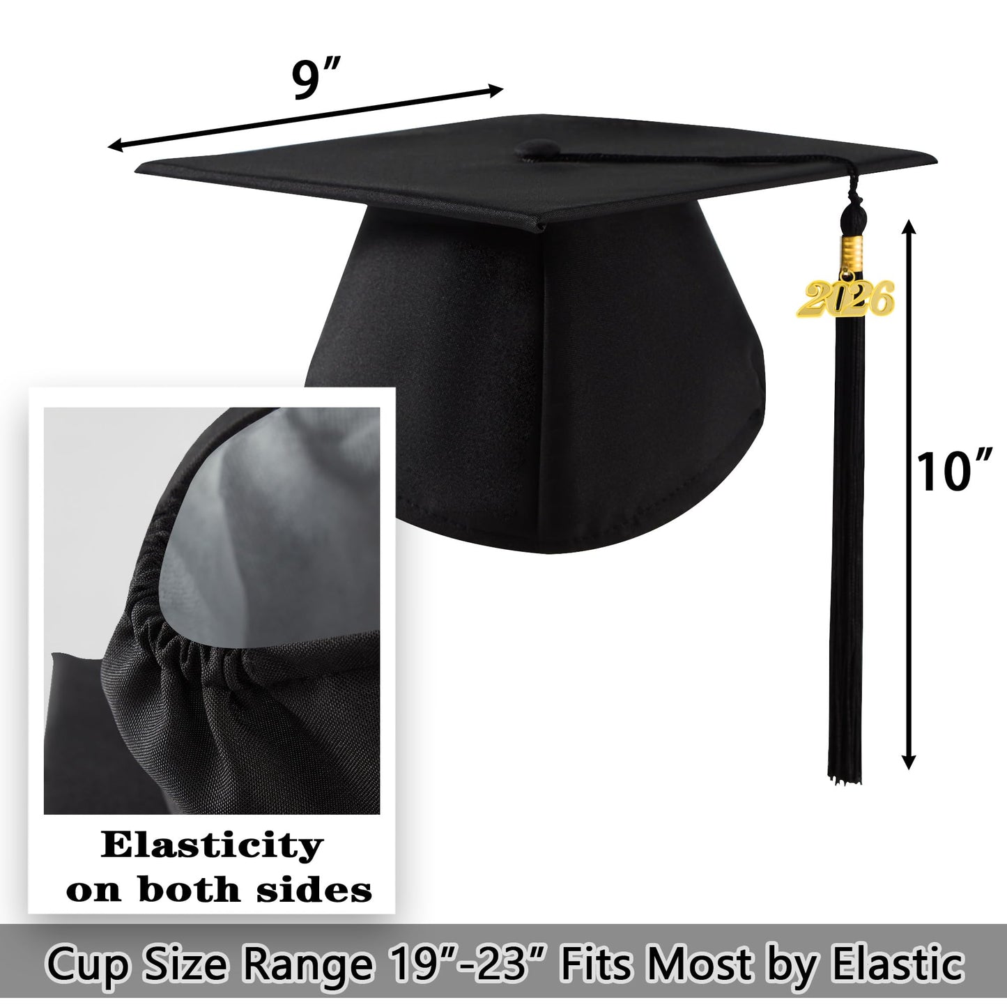 TngHui Unisex Adult Matte Graduation Cap with 2026 Tassel for High School and Bachelor Black