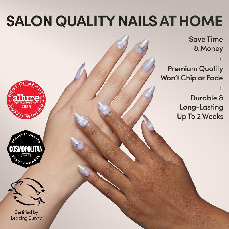 Glamnetic x Hello Kitty® and Friends Press On Nails - Cinnamoroll™ Cloud | Pale Blue 3D Cloud Graphic Fake Nails in a Velvet Finish | 15 Sizes - 30 Nail Kit with Glue