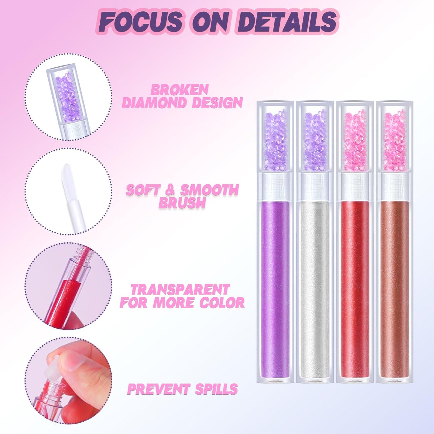 TSVATE Empty Lip Gloss Tubes,10PCS Lip Gloss Tubes 3ml Diamond Lip Gloss Tubes Empty Lip Gloss Making Supplies for DIY Beginner Makeup & Travel, Lip Gloss Containers Empty Lip Gloss Bottles
