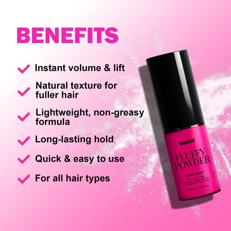 adpepful Hair Fluffy Powder, Instantly Volume & Lift, Lightweight & Strong Hold for Thin Hair, Hair Styling Texture Powder Spray for Women, No Residue, 12g