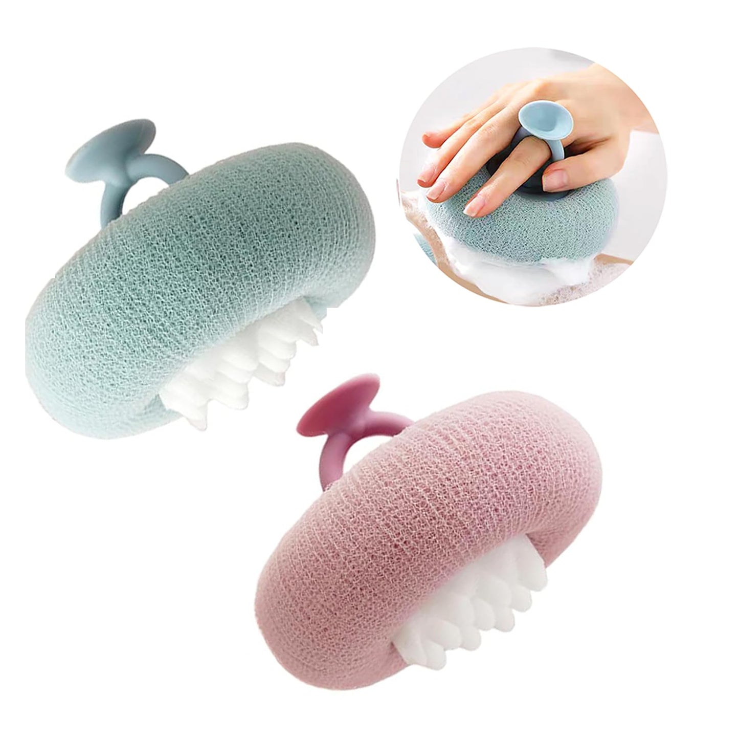 Super Soft Sunflower Suction Cup Bath Ball, New Upgraded 2-in-1 Sunflower Ball Exfoliating Bath Sponge Cleaning Brush, Mesh Shower Body Sponge Accessories for Women, Men (Cyan+Purple)