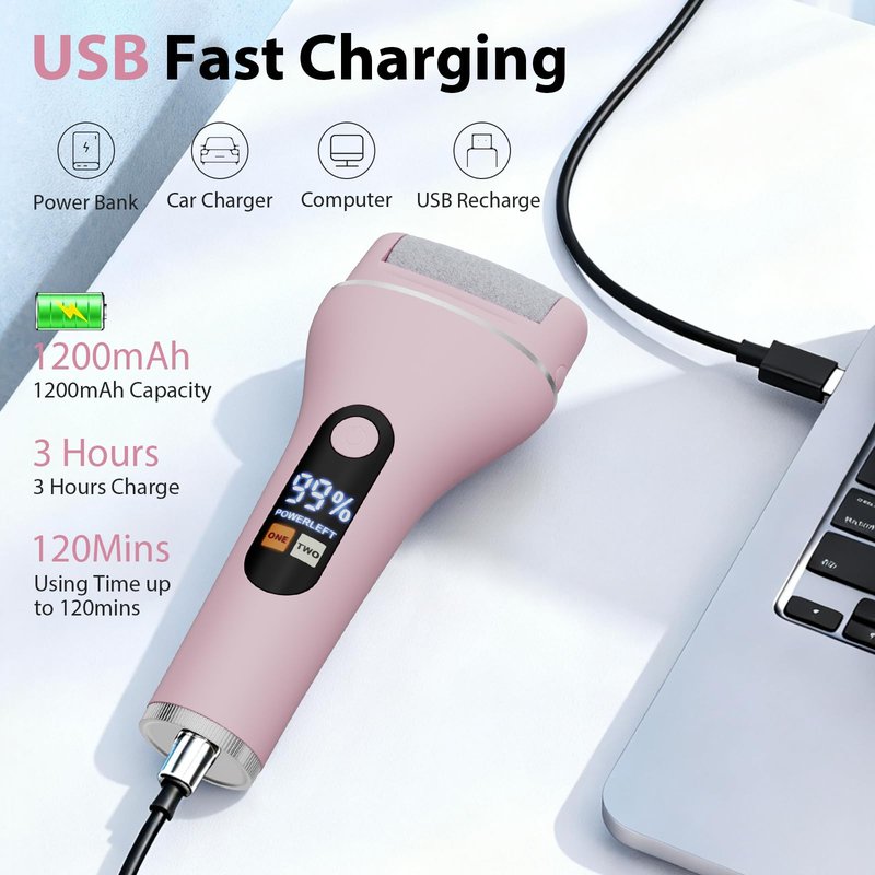 AdamPark Electric Callus Remover for Feet, Rechargeable Portable Electronic Foot Callus Remover 2-in-1 Wet/Dry Foot Scrubber Electric Toot File for Hard Cracked Dry Dead Skin（Pink）