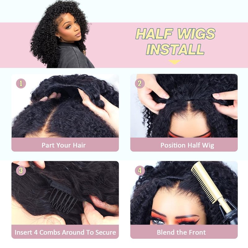 Burmese Curly 3-in-1 Half Wig | Glueless Human Hair, 250% Density, 16-Inch, Seamless Flip for Beginners