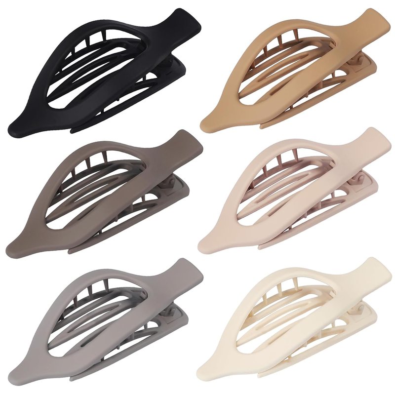 Flat Hair Clips Set - 6 Durable Claw Clips for Women | Stylish Brown & Grey Accessories