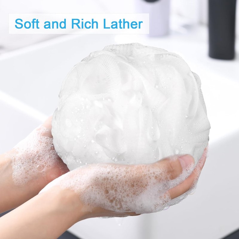 AmazerBath Loofah Sponge Set of 4 | Exfoliating Bath Body Scrubber - Snow White, 60g Each