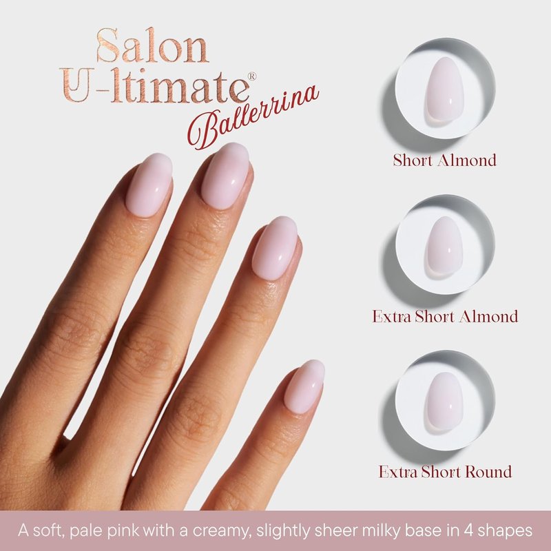 **Celebritips Press On Nails - Salon U-ltimate™ Ballerina Extra Short Round | 32 Nails Kit with Glue & Sticky Tabs**