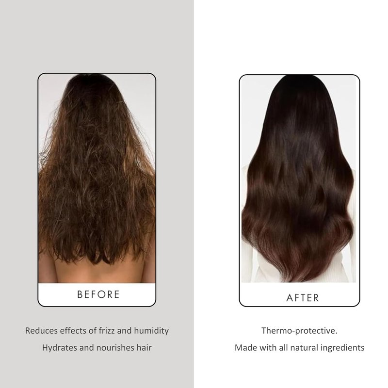 PREVIA Hair Gloss Taming Serum & Leave-In Conditioner - Anti-Frizz Heat Protectant for Dry Damaged Hair - Organic Almond Vegan Moisturizing Gloss - 6.7 oz