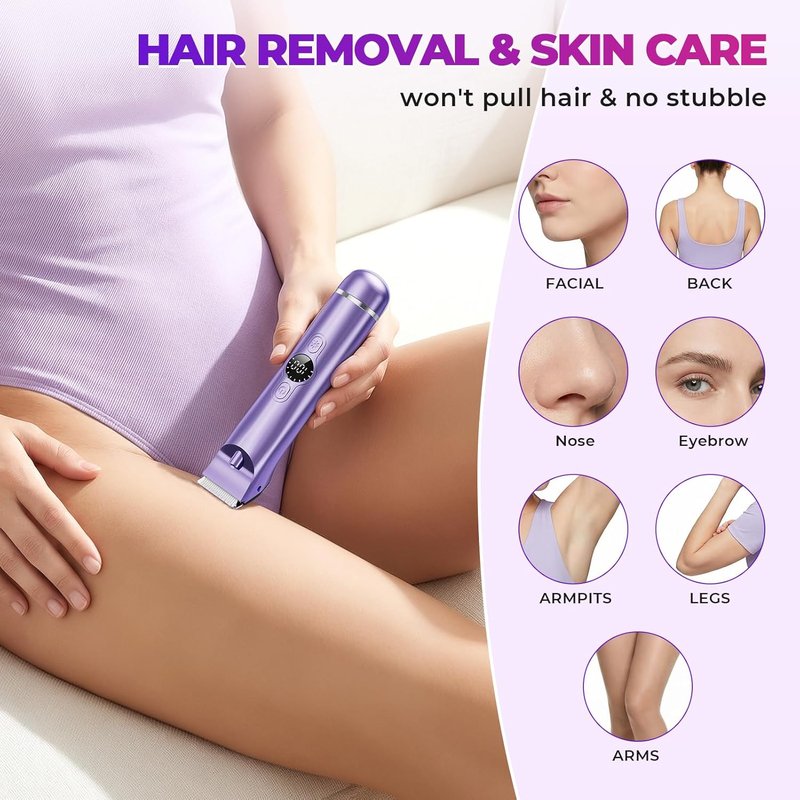 Skiennix 4-in-1 Bikini Trimmer for Women - Dual Head Electric Razor for Wet & Dry Use, Rechargeable for Body & Facial Hair