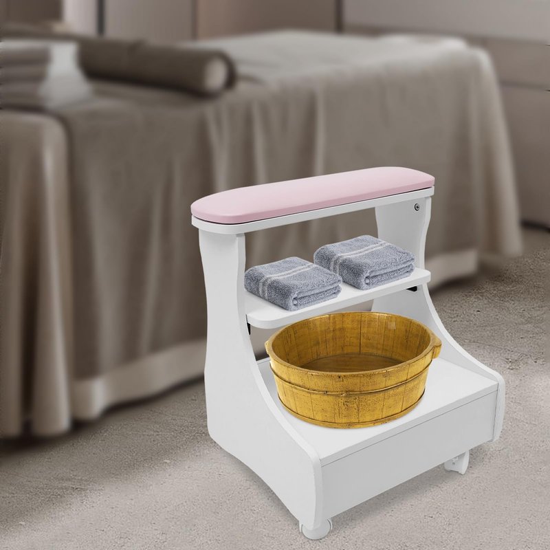 Foot Bath Spa Trolley Cart for Foot Rest Massage Table,Modern Trolley for Foot Bath Pedicure Foot Rest,Footbath Stool with Wheels for Home Bathroom Salon Supplies (Pink)