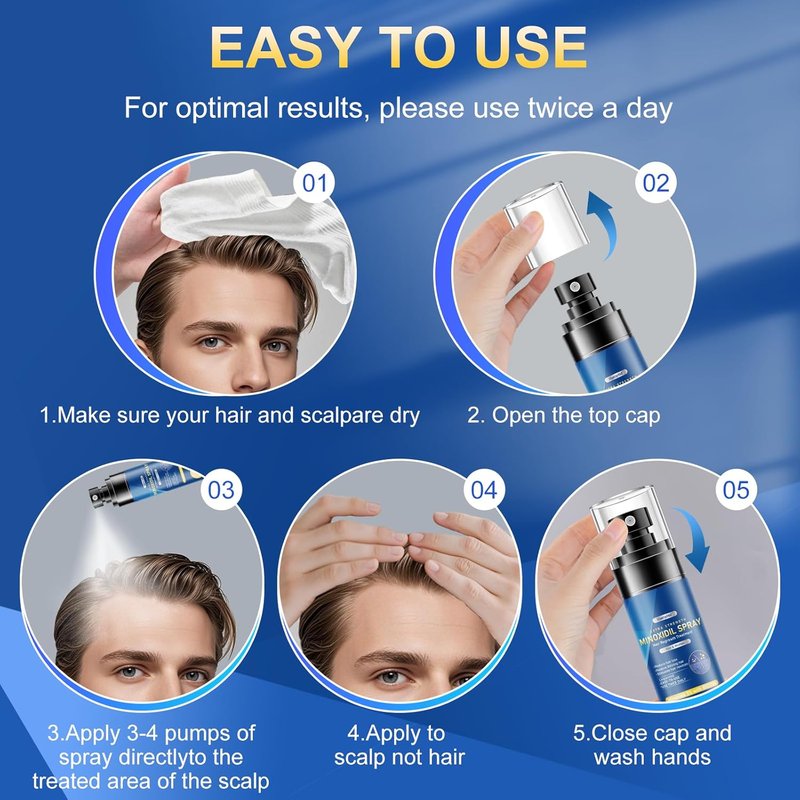 Minoxidil 5% Spray for Men - Biotin Infused Hair Growth Treatment for Thicker, Fuller Hair & Beard | 21oz, 10 Month Supply