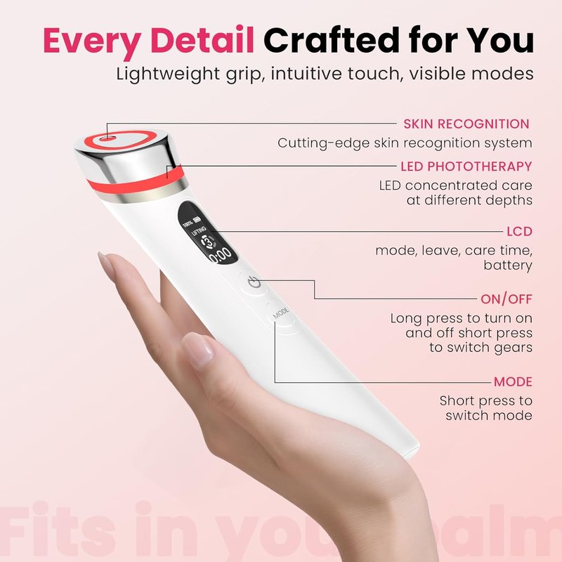Face Lift Device - 8-in-1 Skin Tightening & Lifting Tool | LED Light Therapy for Wrinkles, Spa-Grade Facial Massager (White)