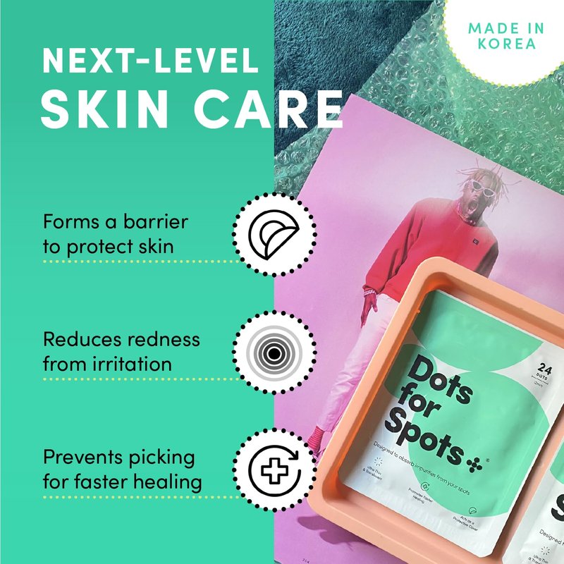 Dots for Spots Patches For Face - Fast Acting, Translucent Hydrocolloid Patches - Made in South Korea - Vegan, Cruelty Free - (24 count)
