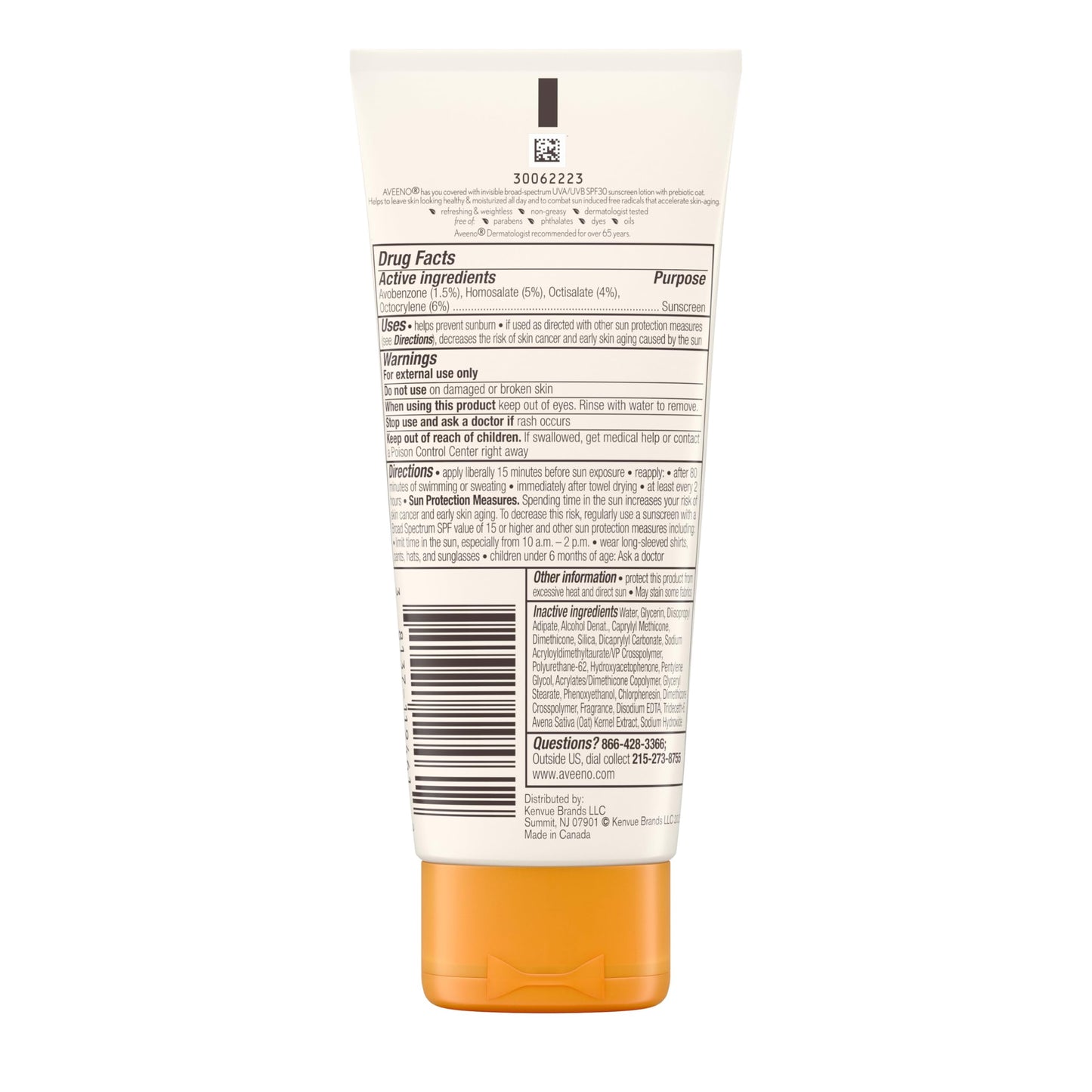 Aveeno Protect + Hydrate Moisturizing Sunscreen Lotion with Broad Spectrum SPF 30 & Prebiotic Oat, Weightless Sweat & Water-Resistant Full Body Sunscreen, Oxybenzone-Free, 3.0 fl. oz