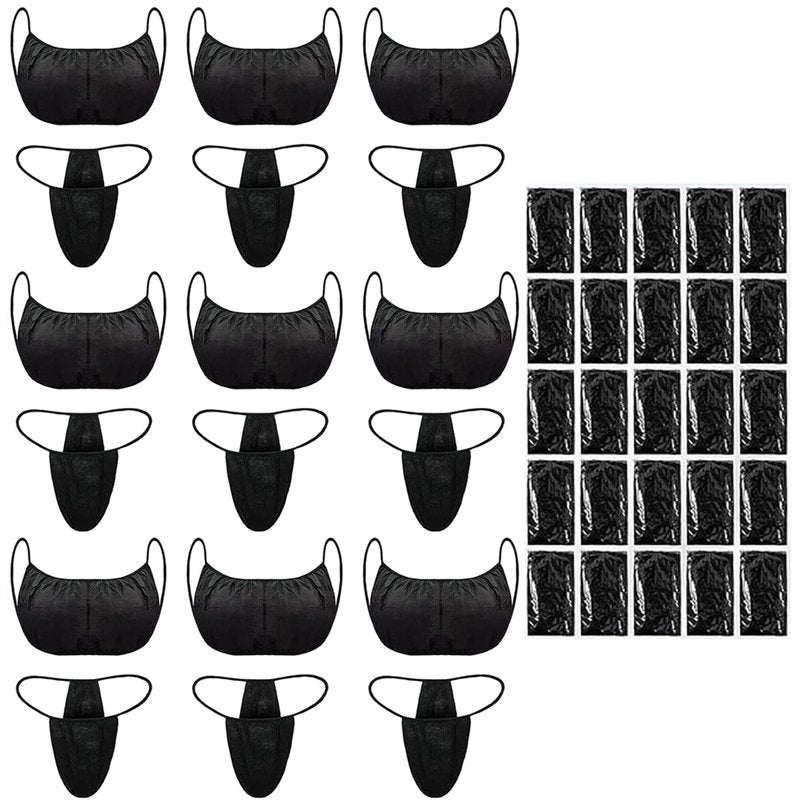 FRASTORDER 50 Pairs (100 Pcs) Disposable Bra and Underwear Set - Black Disposable Thongs & Bras for Spa, Spray Tan, Massage & Waxing - Non-Woven Breathable Salon & Travel Supplies