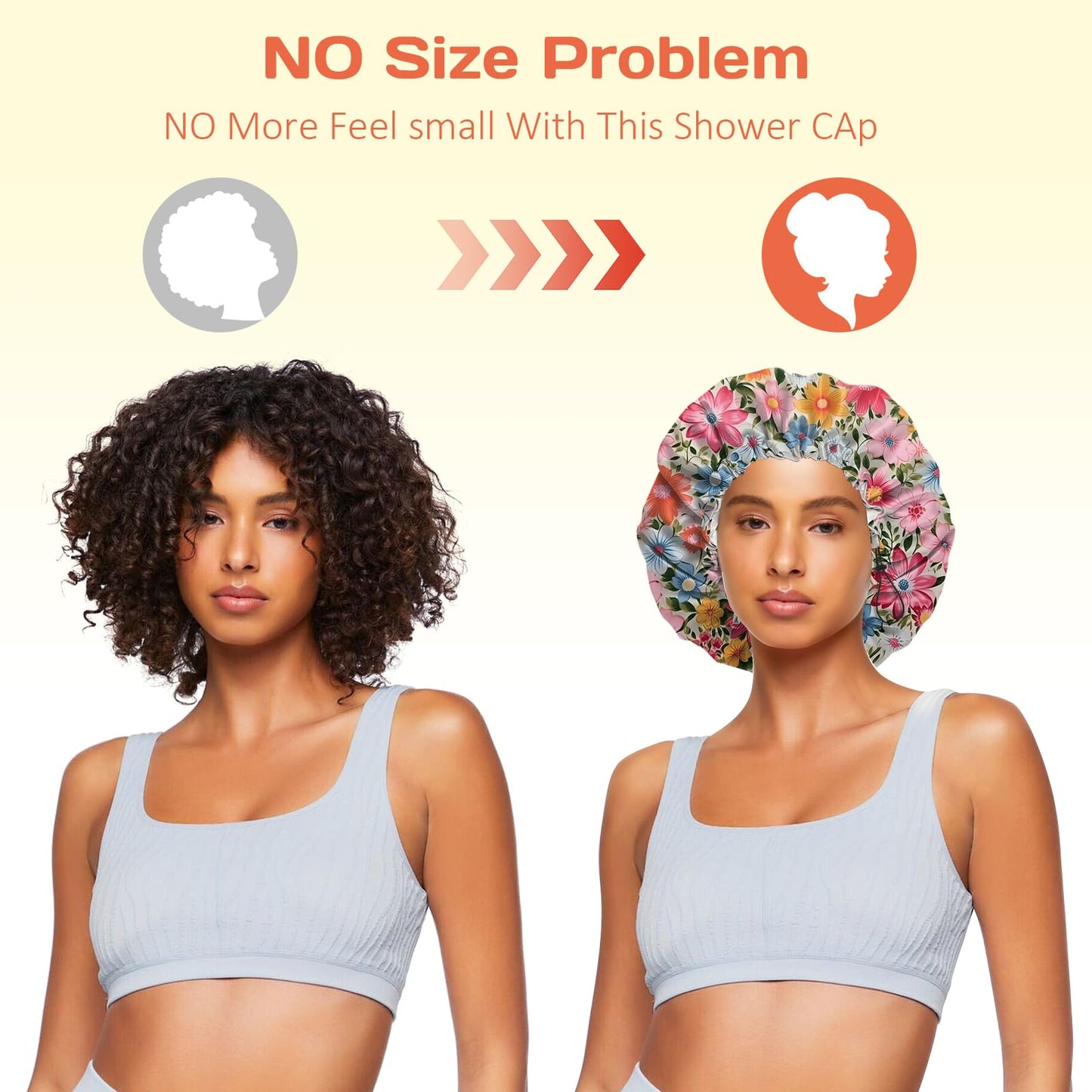 BHAHB Shower Cap Reusable Double Layer Adjustable Elastic Waterproof EVA Hair Bath Caps for Women Girls Cute Aesthetic-Flowers