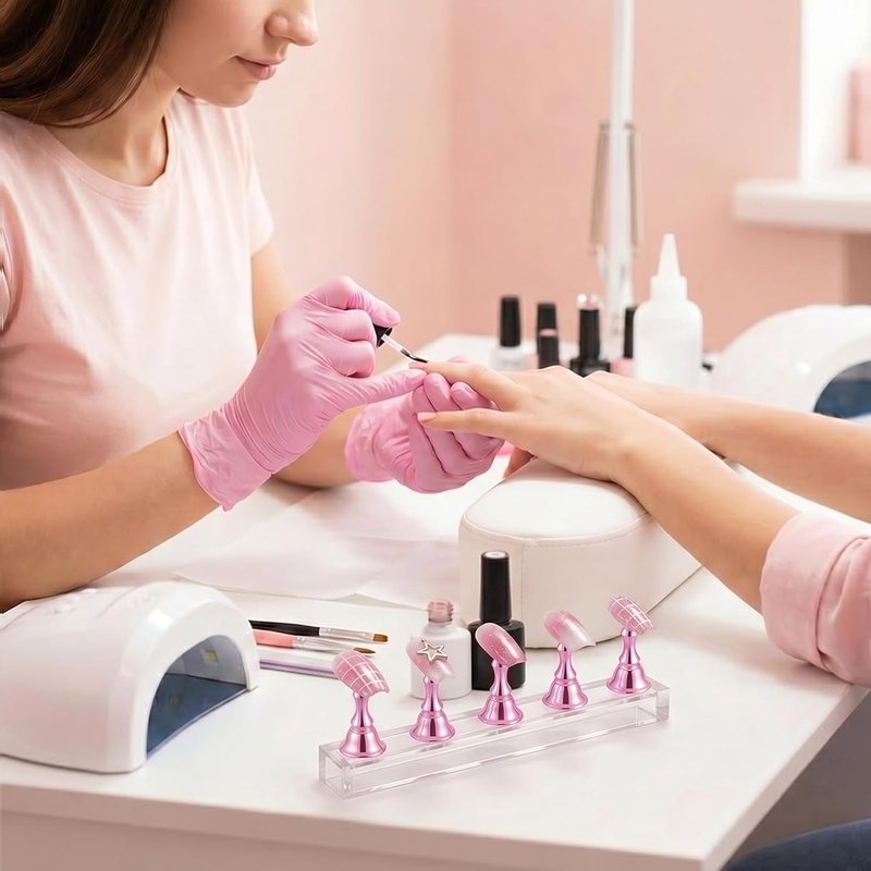 Magnetic Nail Stand for Press-On Nails | Reusable Holder for DIY Nail Art - Pink