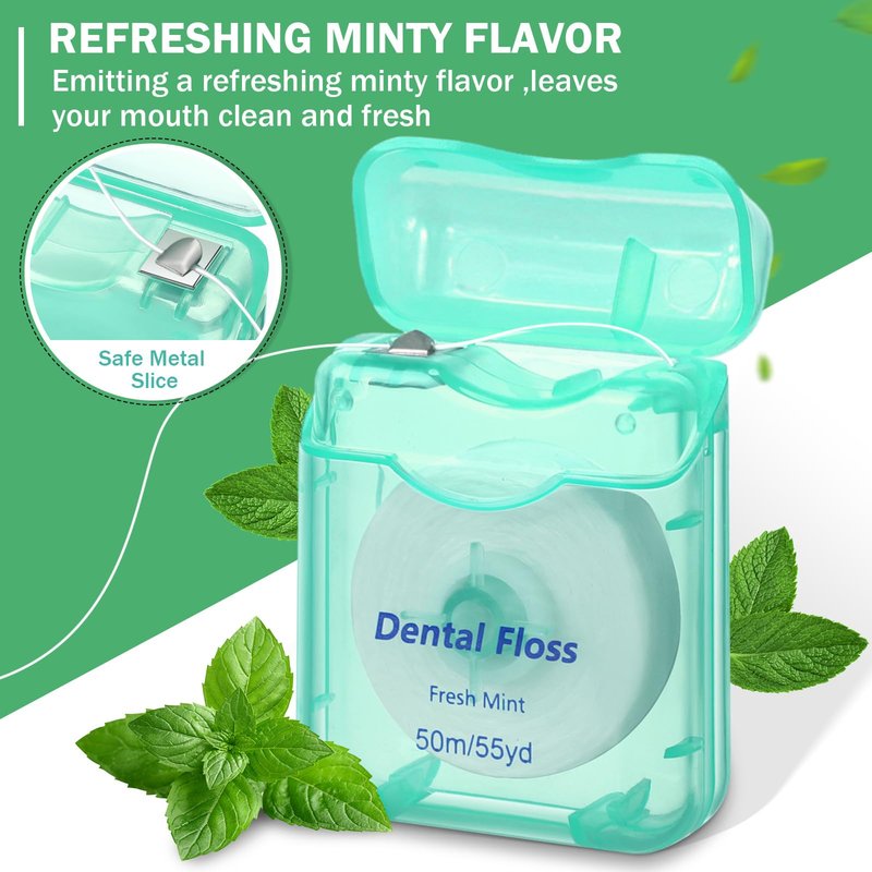Mimorou 24 Pack Dental Floss Bulk Travel Mint Flavored 50m Each Travel Dental Floss Waxed for Teeth Oral Care Protection(Mint Green)