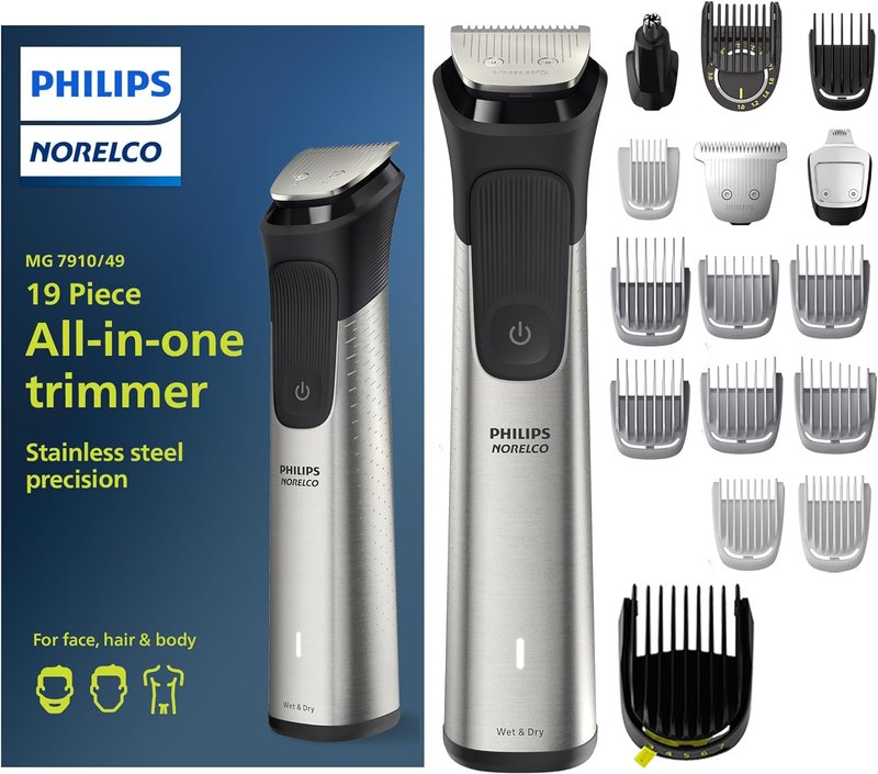 Philips Norelco Multigroom 7000 Series - All-in-One Trimmer & Grooming Kit | 19-Piece Set for Beard, Hair, and Body