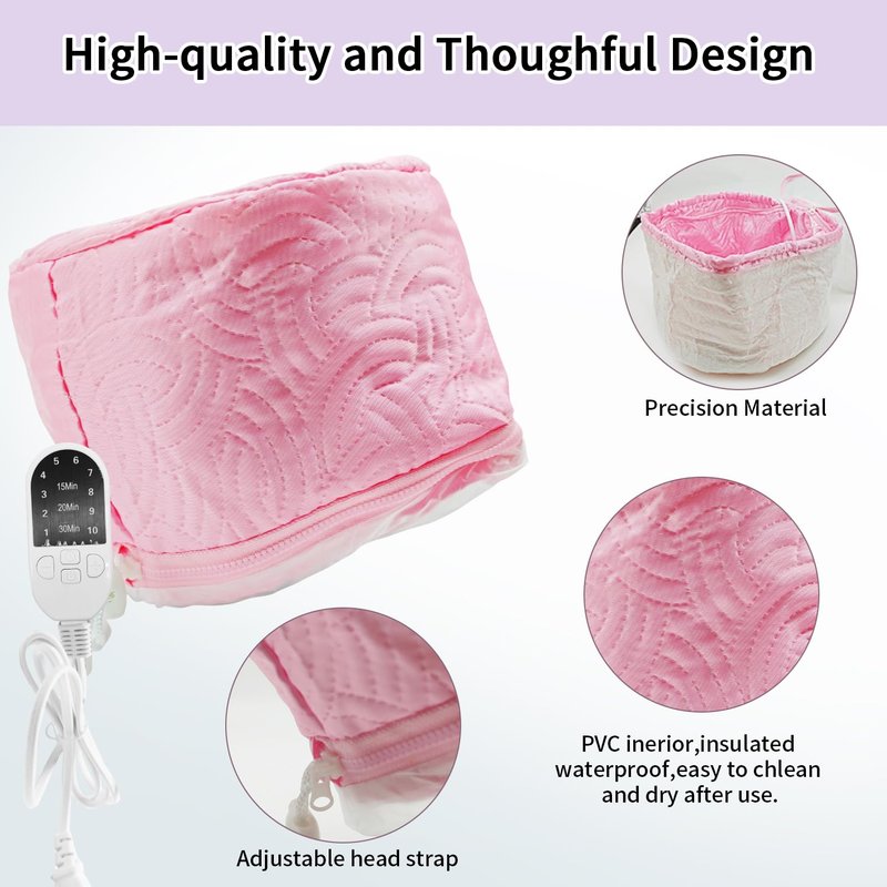 Hair Steamer Cap, Steamer for Hair with 10 Mode Temperature Control, 110V Electric Heating Cap for Hair Steamer for Deep Conditioning(Pink)
