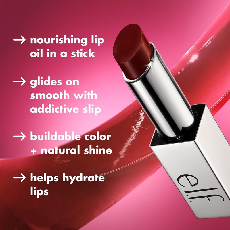 e.l.f. Glow Reviver Slipstick - Tinted Lip Oil Stick for Soft Shine Finish | Non-Sticky, Vegan, Pink-Me Energy