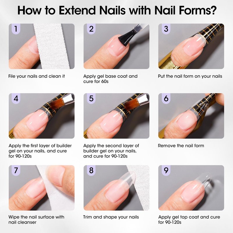 GELLEN Clear Builder Gel for Nails, 30g Hard Gel Nail Extension with 20 Pcs Forms, UV/LED Long Lasting Natural Nails Strengthening Thickening Overlays Apex Professional Nail Art Supplies