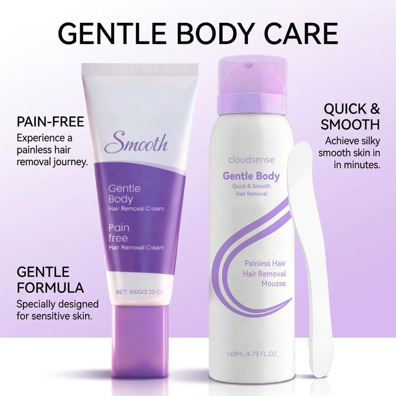 Hair Removal Cream & Mousse Combo Set – Fast-Acting Gentle Depilatory for Women & Men, Includes 100g Tube + 140ml Foam with Scraper, Smooth Spray