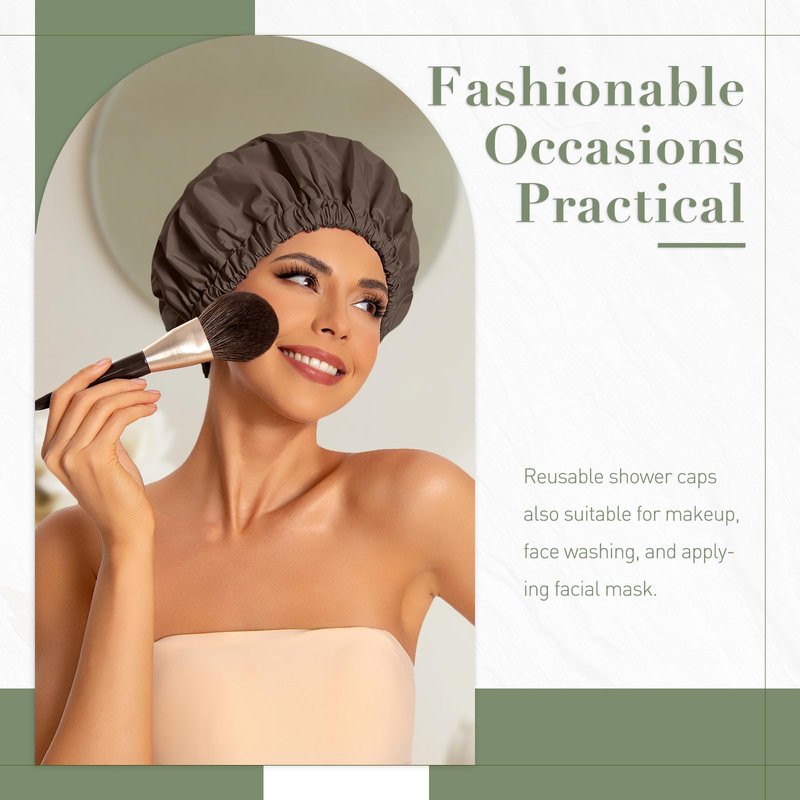 Reusable Shower Cap for Women, Large Waterproof Shower Bonnet with Elastic Band, Washable Bath Hair Cap for Long, Curly Hair, Braids, Daily Shower, Home Spa, Travel(Dark Coffee)