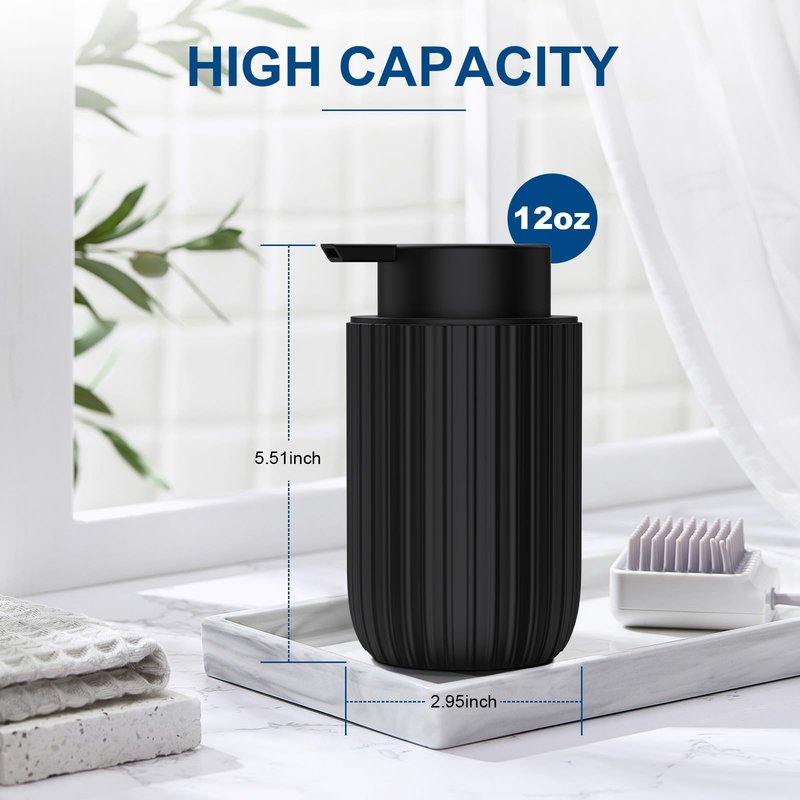 Ceramic Foaming Soap Dispenser, 12 oz Bathroom Foam Hand Soap Dispenser, Refillable Lotion Soap Dispenser with Removable Pump for Kitchen Hand Wash Dispenser, Modern Home Decor (Black)