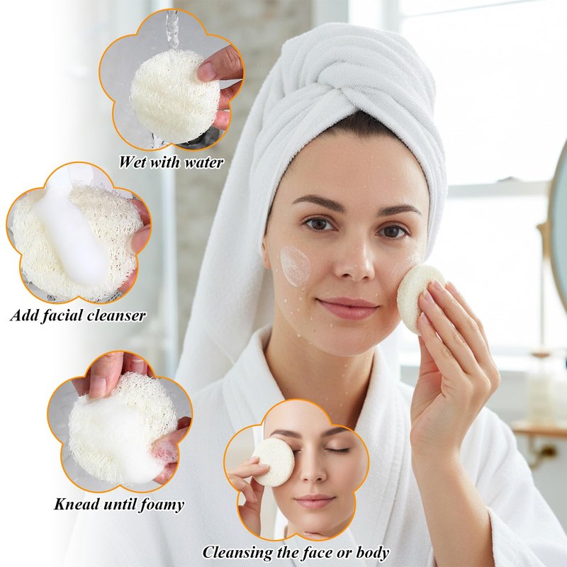 Molain 40 Pcs Natural Loofah Sponge Pads, 2.16 Inch Exfoliating Facial Body Scrub Pads for Makeup Dead Skin Removal Gentle Cleansing Skin Pads for Women Men