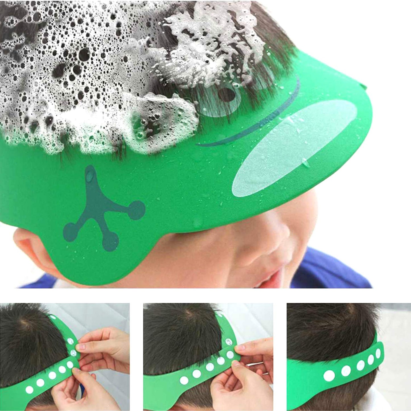 SUNTRADE Adjustable Visor Cartoon Shampoo Shower Bathing Protection Cap for Toddler, Baby, Kids, Children, Set of 3