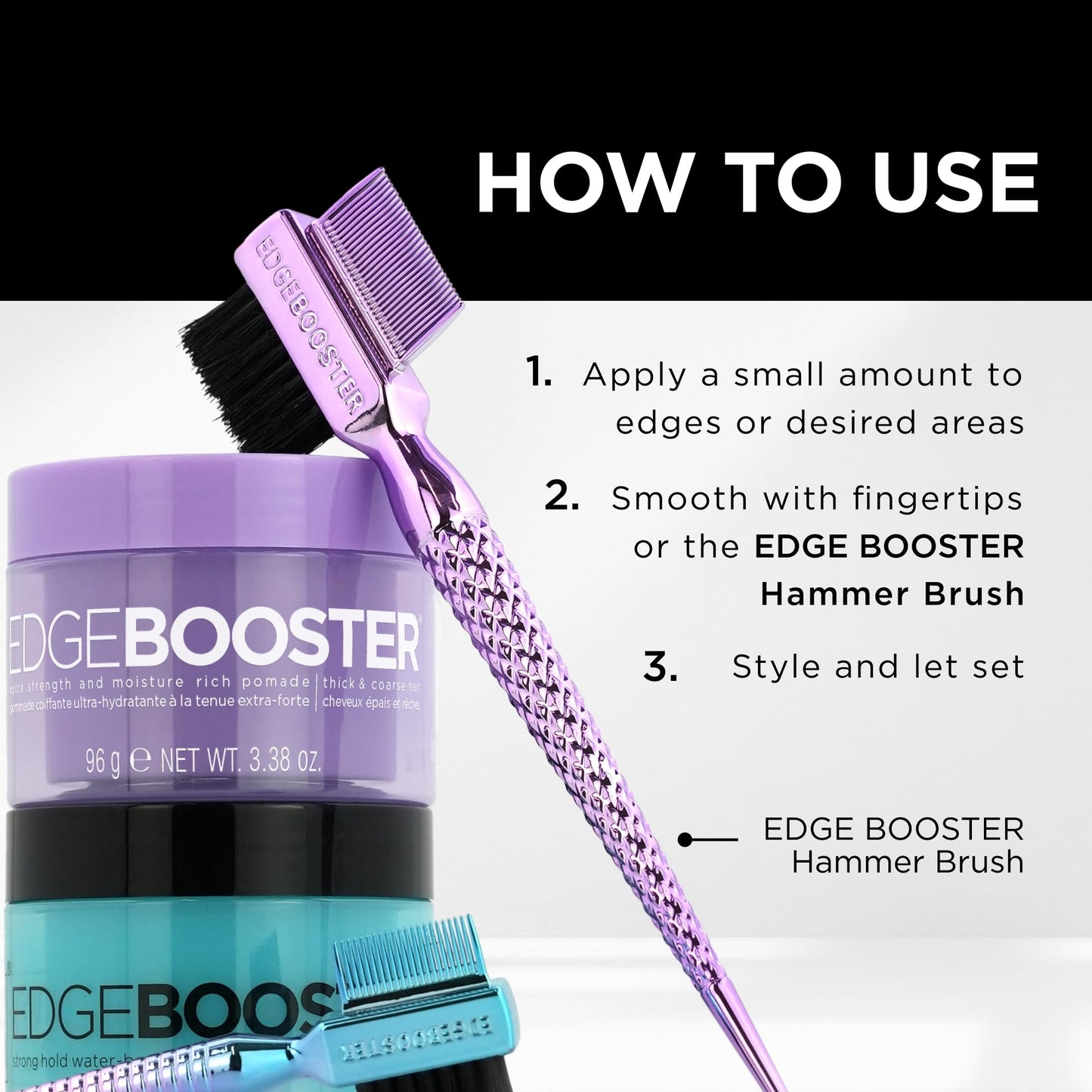 Style Factor EDGE BOOSTER Strong Hold Water-Based Pomade | Formulated with Argan Oil for Moisture & High Shine | Long Lasting Edge Control Gel | Grape, 9.46 oz